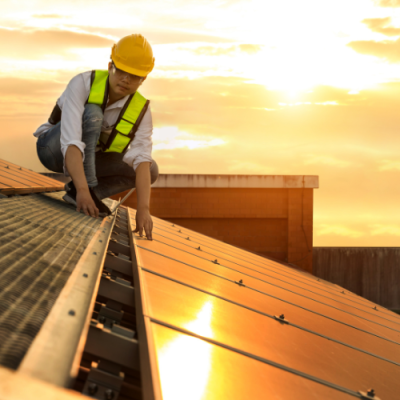 Worker and solar panel